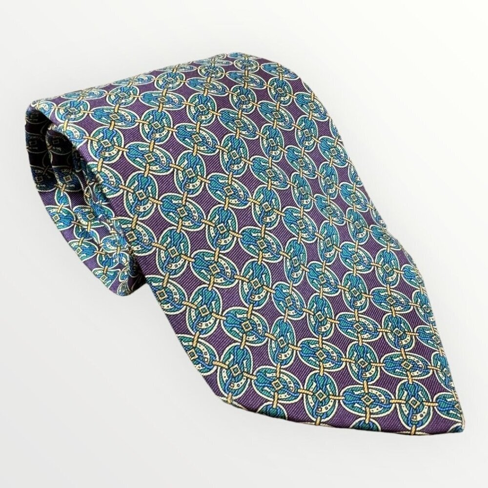 Vintage Brooks Brothers 100% Silk Tie Horse Shoe Pattern AOP Necktie USA Made